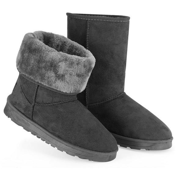 TeqHome Winter Boots for Women Waterproof Snow Boots with Warm Lining Grey Artificial Suede Mid-Calf Boots for Women - 10