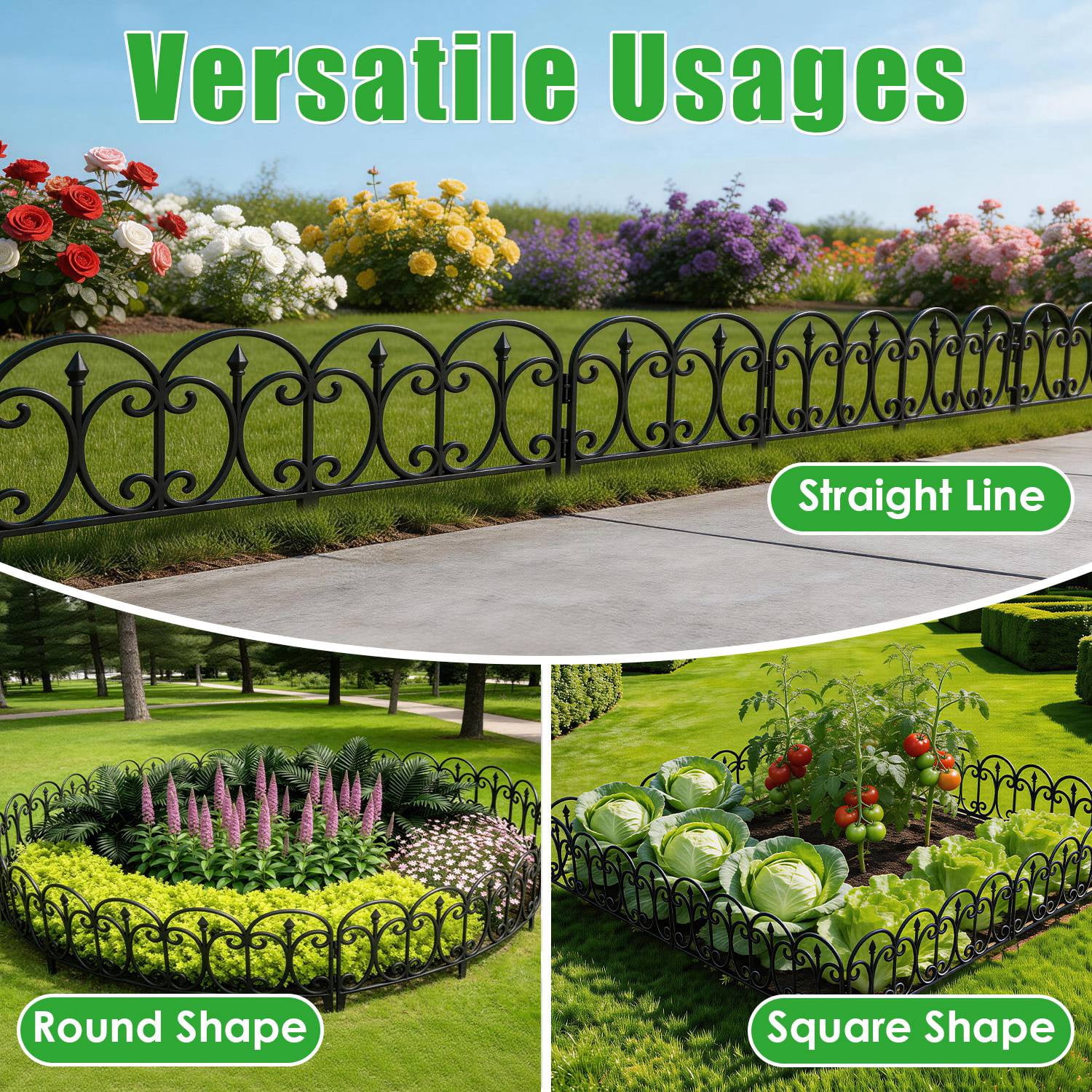 Teqhome 10 Packs Garden Fencing Lawn Edging Border 19.3FT PP Garden Fence Panels Easy Assembly for Yard Patio Outdoor Decor Flower Bed Border with Gloves