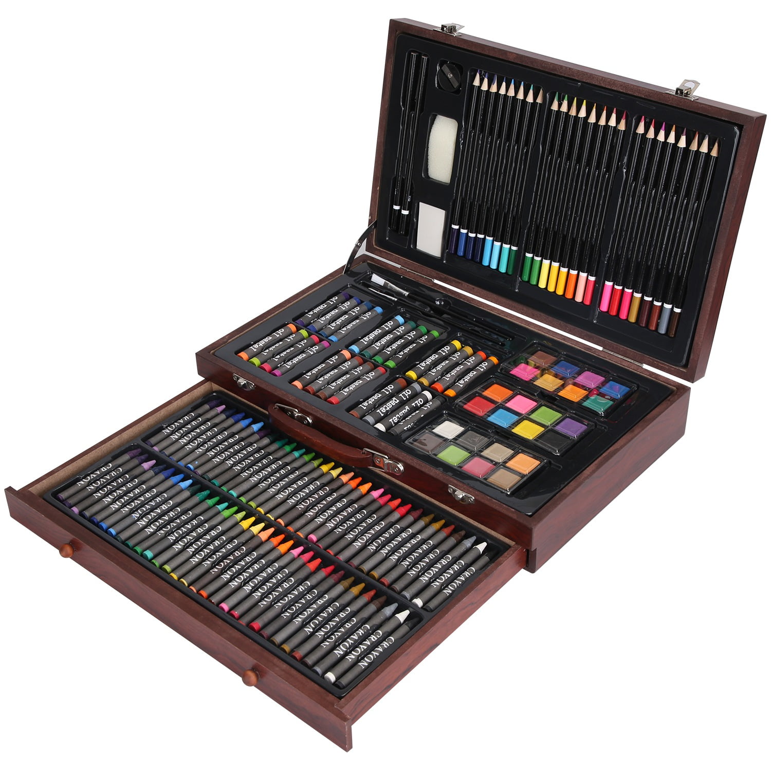 Teqhome 140Pcs Art Supplies Crafts Drawing Painting Kit Colored Pencils Oil Pastels Crayons Watercolor Cakes Brushes Sharpener Eraser for Adults Artist Beginners Kids Girls Boys