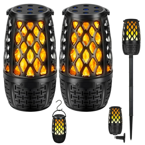 Teqhome 2Pcs Outdoor Wireless 5.3 LED Flame Speaker IPX5 Waterproof Flame Atmosphere Speaker with 3 Flame Light Modes Hook Stake Wall Mount Holder Patio Speakers Gifts for Men Women