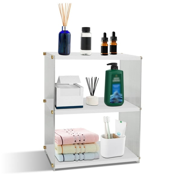 Teqhome 3 Tier Counter Shelf Bathroom Countertop Organizer for Counter Stylish Acrylic Wood Vanity Shelf Storage Organizer Tray White