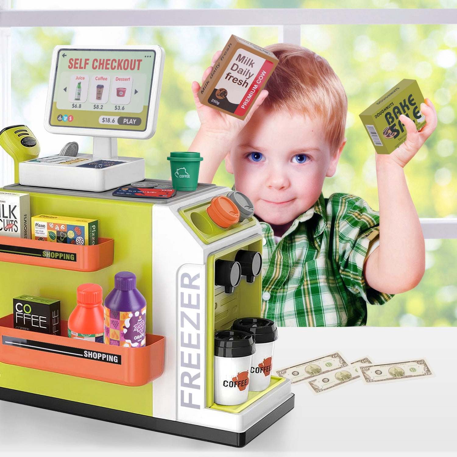 35-Piece Pizza Shop Playset – Pretend Play Store With Cash Register & Toppings, For Kids 3+