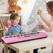 Teqhome 61 Keys Digital Music Electronic Keyboard for Kids Adults Portable Electric Piano Musical Keyboard with Microphone Light Up Keys Black