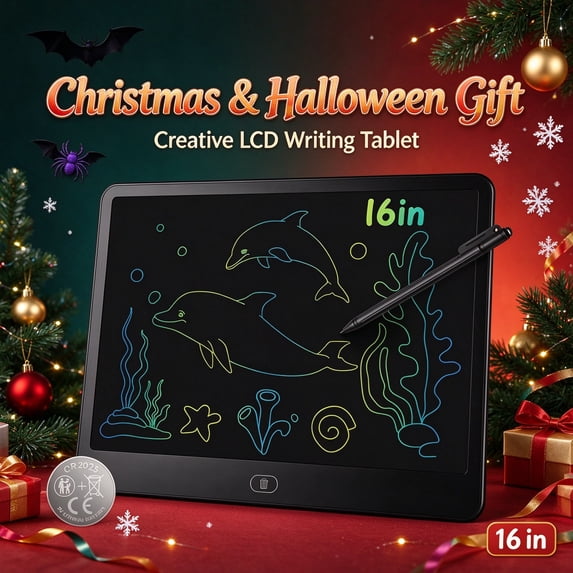 Teqhome Colorful LCD Writing Tablet for Kids 16 Inch Reusable Doodle Board with Stylus Erasable Toddler Drawing Pad Birthday Gift for Girls Boys Black