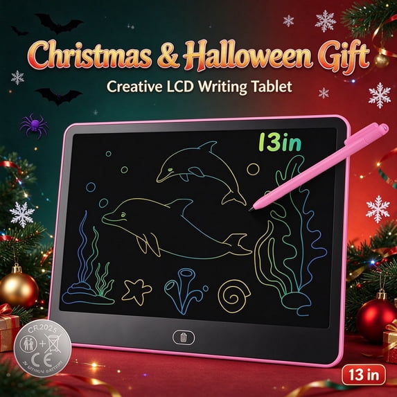 Teqhome Colorful LCD Writing Tablet for Kids 13 Inch Reusable Doodle Board with Stylus Erasable Toddler Drawing Pad Birthday Gift for Girls Boys Pink