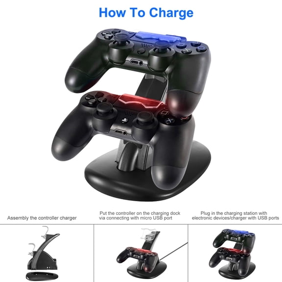 Teqhome Dual Micro USB Controller Charging Dock Station with Blue Indicator for PS4 Pro / PS4 Slim Gaming Desktop Game Lovers