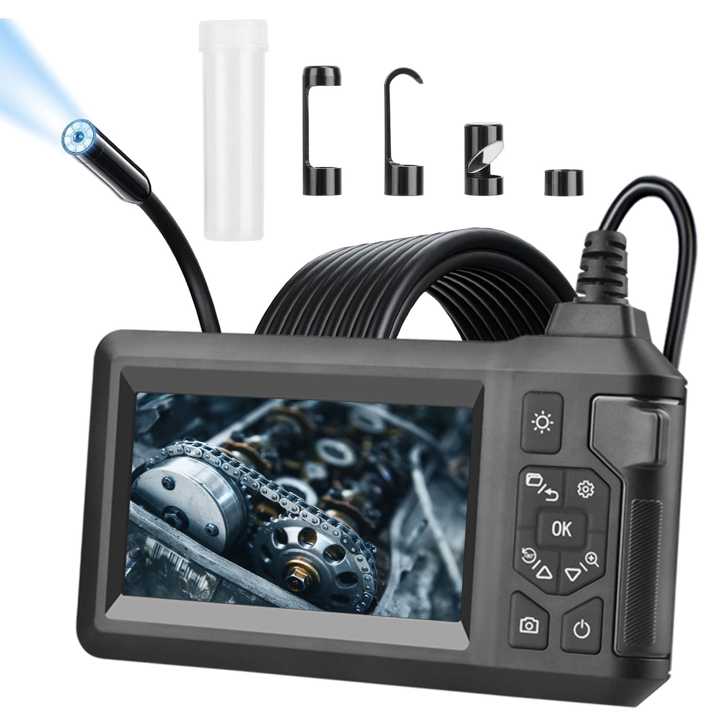 Teqhome Endoscope Inspection Camera with  8 LED Light Type-C 1080P HD Borescope with 4.3" IPS Screen 16.4ft Semi-Rigid Cord IP67 Waterproof Plumbing Snake Camera