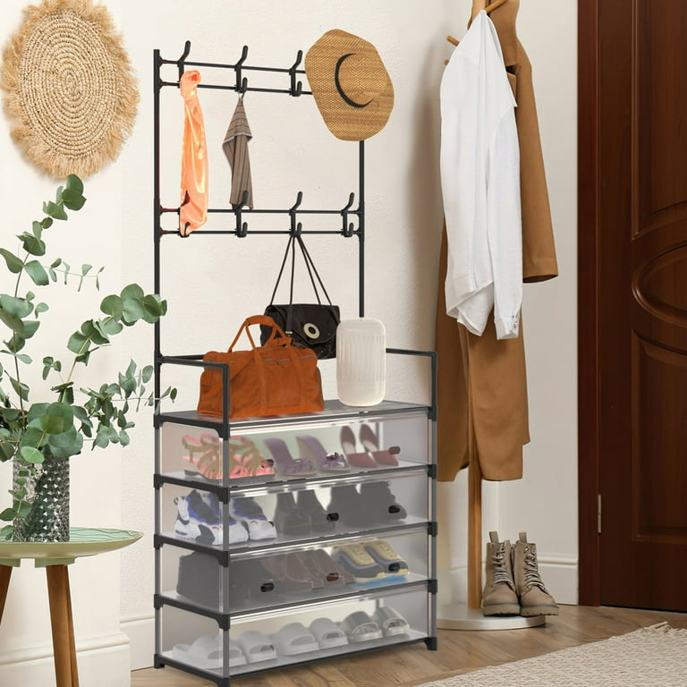 Teqhome Entryway Shoe Rack with Coat Rack Dustproof Freestanding