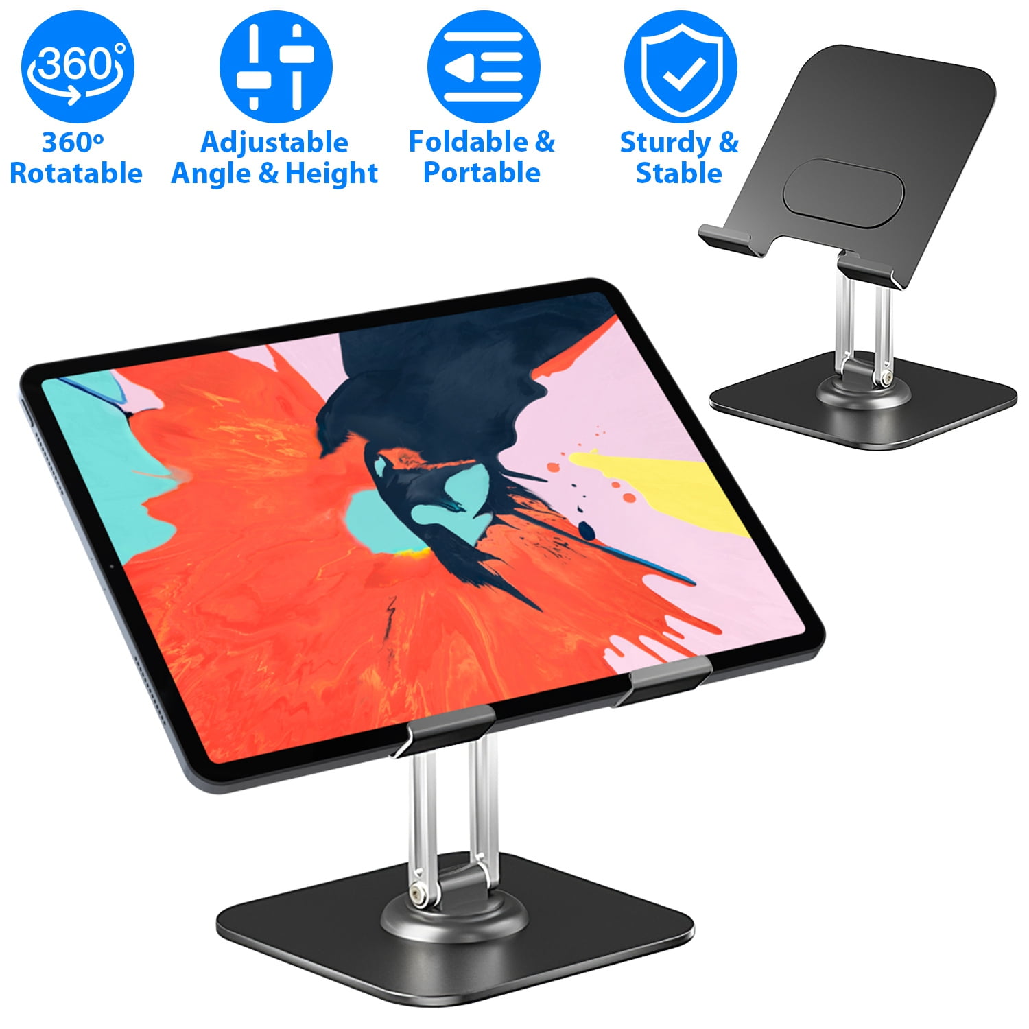 Teqhome Foldable Tablet Holder Stand 360° Rotatable Height Adjustable ...