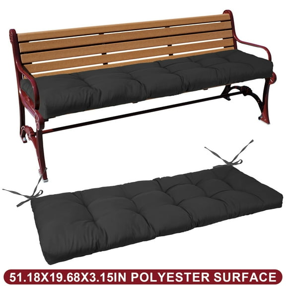 Teqhome Lounger Seat Cushions Indoor Bench Seat Pads Cushion Chair Replacement Pads with Ties Strap Polyester Surface (51x19x3.1", Black)