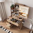 thumbnail image 1 of Teqhome Modern Lighted Mirror Power Outlet Makeup Vanity Desk Set with 4 Drawers Open Storage Shelves Stool for Bedroom Dressing Room (Walnut), 1 of 13
