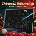 thumbnail image 1 of Teqhome One-Touch Erase & Lock LCD Writing Tablet for Kids, Reusable Doodle Board with Stylus, for Toddler Travel Home Learning (Blue_16in), 1 of 14