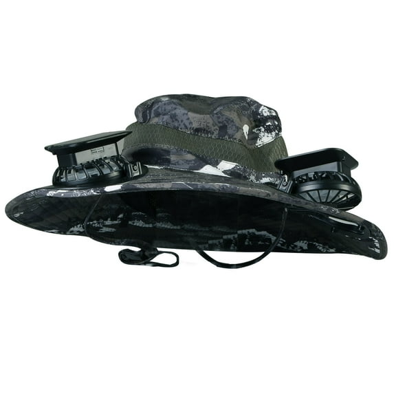 Teqhome Outdoor Wide Brim Sun Hat with 2 Solar Fan 3 Wind Speeds Sun Bucket Hat for Men Women UPF 50+ Breathable Waterproof Nylon Mesh Solar Fan Hat Green Graffiti