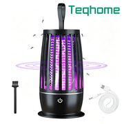 Teqhome Rechargeable UV Light Lamp with Night Light, 3000 Volt Grid, USB Charged Portable Lighting Fixture for Indoor & Outdoor Use, Black