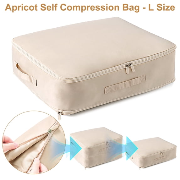 TeqHome Ultra Space Saving Self Compression Organizer Closet Organizers and Storage Moving Bags for Comforters Clothes Blankets (1 Pack, Apricot-L)