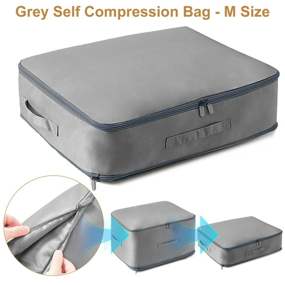 TeqHome Ultra Space Saving Self Compression Organizer Closet Organizers and Storage Moving Bags for Comforters Clothes Blankets (1 Pack, Gray-M)