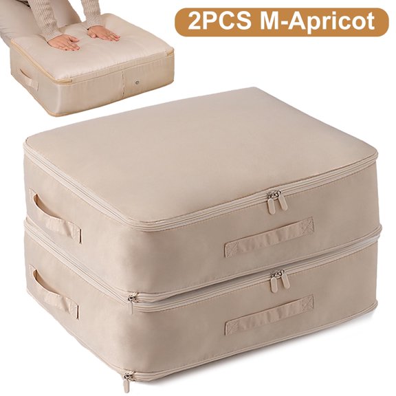 TeqHome Ultra Space Saving Self Compression Organizer Closet Organizers and Storage Moving Bags for Comforters Clothes Blankets (2 Pack, Apricot-M)