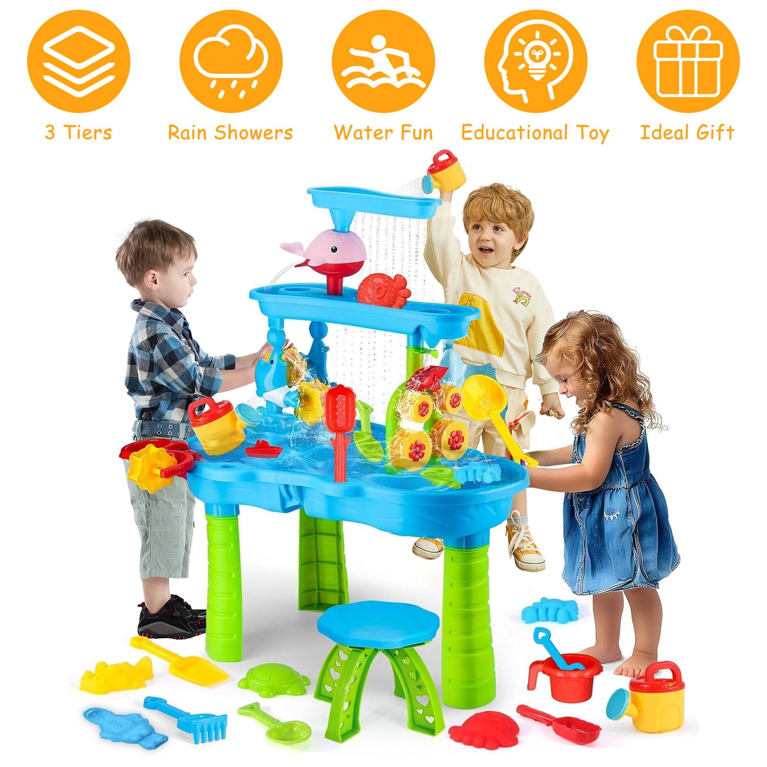 Teqhome Toddler Water Table Toy Set for Kids 3-6 Years Old Outdoor Kids Beach Toys Kids Water and Sand Activity Sensory Playset for Boys Girls