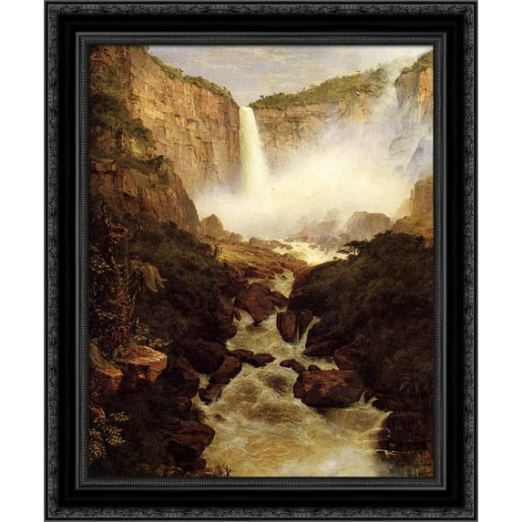 Tequendama Falls, near Bogota, New Granada 20x23 Black Ornate Wood Framed Canvas Art by Church, Frederic Edwin