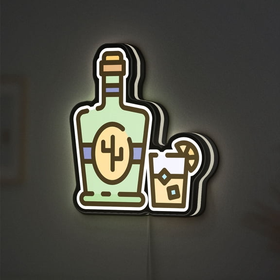 Tequila 3D Novelty Light Box, Stylish Tabletop Accent for Bars, Lounges, and Drink Menus (Width 8 inch, 20cm)