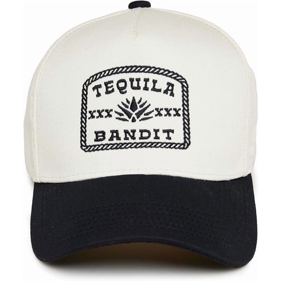 Funky Junque Trucker Hat – Vintage Two-Tone Snapback Baseball Cap with Embroidered Design - Tequila Bandit - Beige/Black