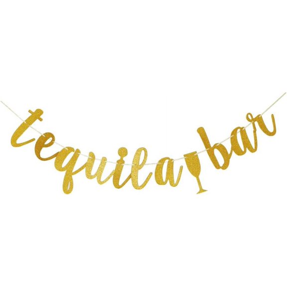 Tequila Bar Banner, Fiesta Theme Party Decors, Gold Glitter Birthday Party Sign Supplies Paper Props