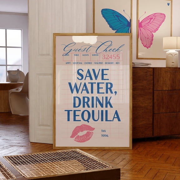 Tequila Bar Cart Print, Retro Drink Poster UNFRAMED PAPER POSTER, Home Decor, Vintage Gift, Living Room Dercor