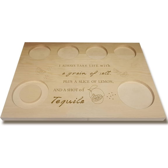 Tequila Board with Salt Rim Personalized Engraved Shot Glass Serving Tray Holder Tray Wine Holder for Bar Restaurant Party Family Dinner Gathering Men Women Friends Gifts 9.84 x 7.09 Inch Beige