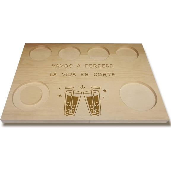 Tequila Board with Salt Rim Vamos a Perrear La Vida Es Corta Wooden Tray 9.84 x 7.09 InchMixed Color