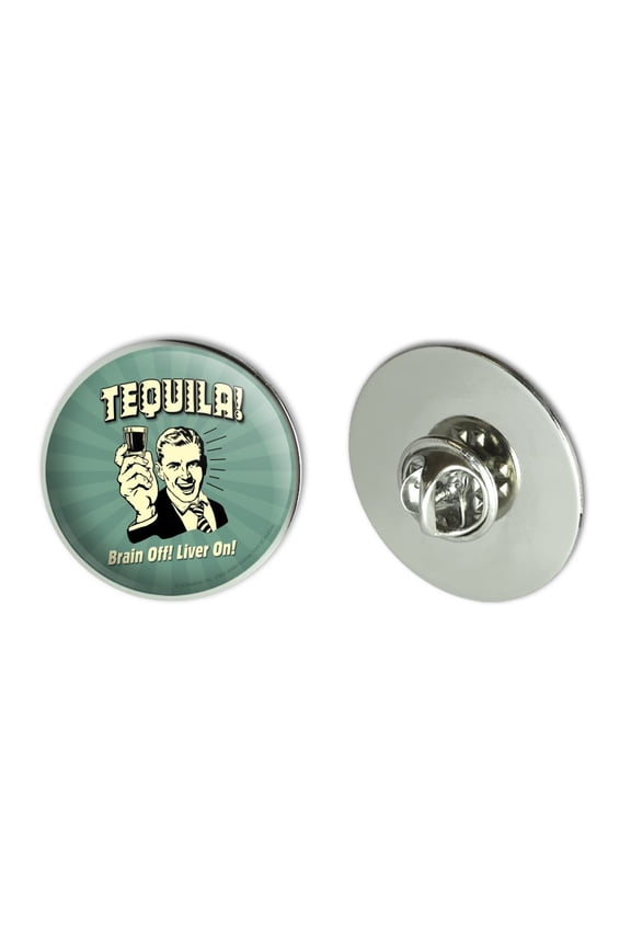 Tequila Brain Off Liver On Funny Humor Retro Metal 1.1" Tie Tack Hat Lapel Pin Pinback