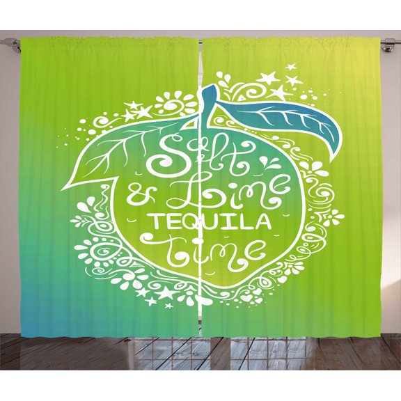 Ambesonne Tequila Curtains 2 Panel Set, Vibrant Ombre Text on Lemon, 108" x 63", Multicolor