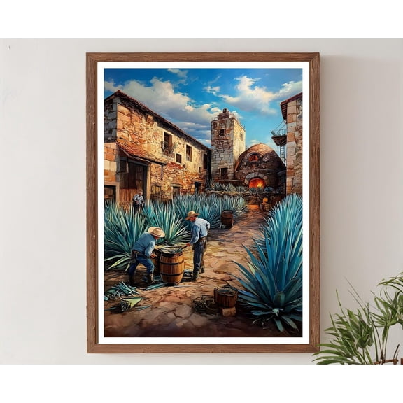 Tequila Distillery Art Jalisco Mexico Hacienda Agave Piñas Wall Art Rustic Mexican Decor, Unframed Poster