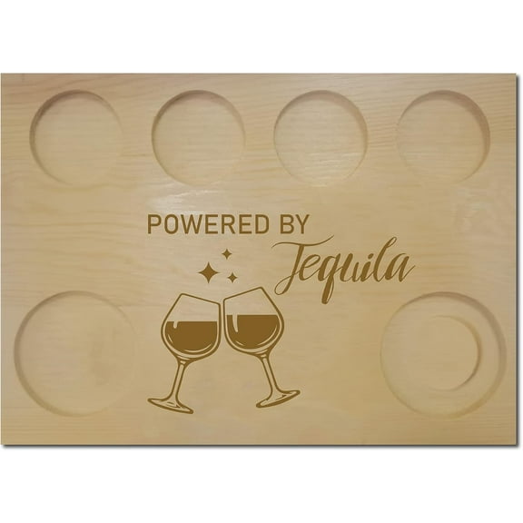 Tequila Flight Board Bar Serving Tray Shot Glasses Holder with Salt Rim Wine Holder for Bar Restaurant Party Family Dinner Gathering Men Women Gifts 9.84 x 7.09 Inch-Powered by Tequila 1pc