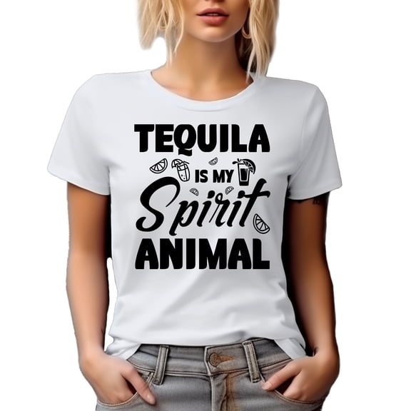 Tequila Is My Spirit Animal, Funny Drinker Quote, White T-Shirt, Large