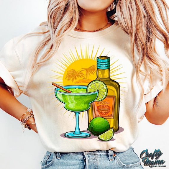 Tequila Lime And Sunshine T-Shirt, Preppy Summer Margarita Shirt, Trendy Beach T-Shirt, Retro Summer Sublimation Design