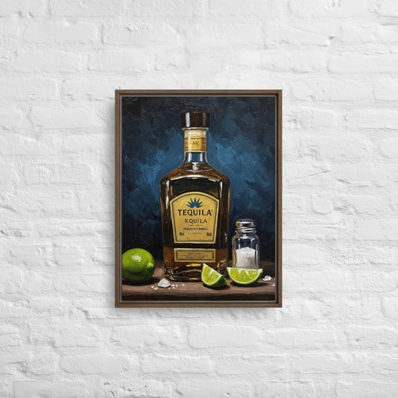 Tequila & Lime Oil Painting Print - Framed Canvas (Brown, 18″×24″)