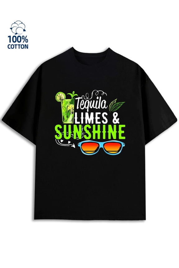 Tequila Lime Sun men's funny humor 180G 100% Cotton black wife work Fashion Unisex Shirt Cotton tshirts Fashion Unisex Shirt Short Sleeve tshirts Funny Unisex Shirt Crewneck tshirts
