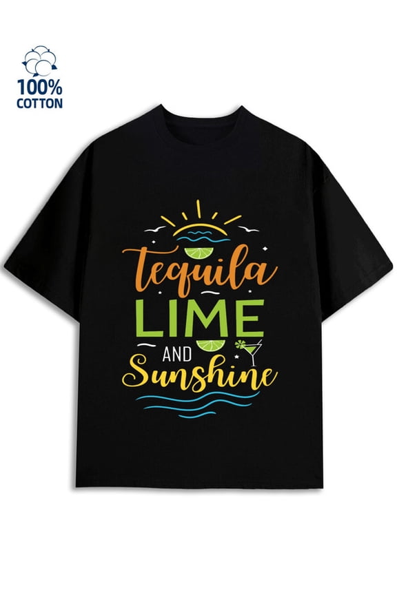 Tequila Lime Sun men's funny humor 180G 100% Cotton black work sixty years old Vintage Unisex Shirt Crewneck tshirts Retro Unisex Shirt Graphic Tee tshirts Unique Design Unisex Shirt Printed tshirts