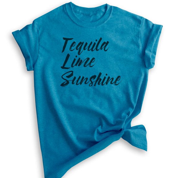 Tequila Lime Sunshine Shirt, Unisex Women's Men's Shirt, Tequila Tee, Sunshine Beach Vacation Travel Shirt, Heather Blue, Large