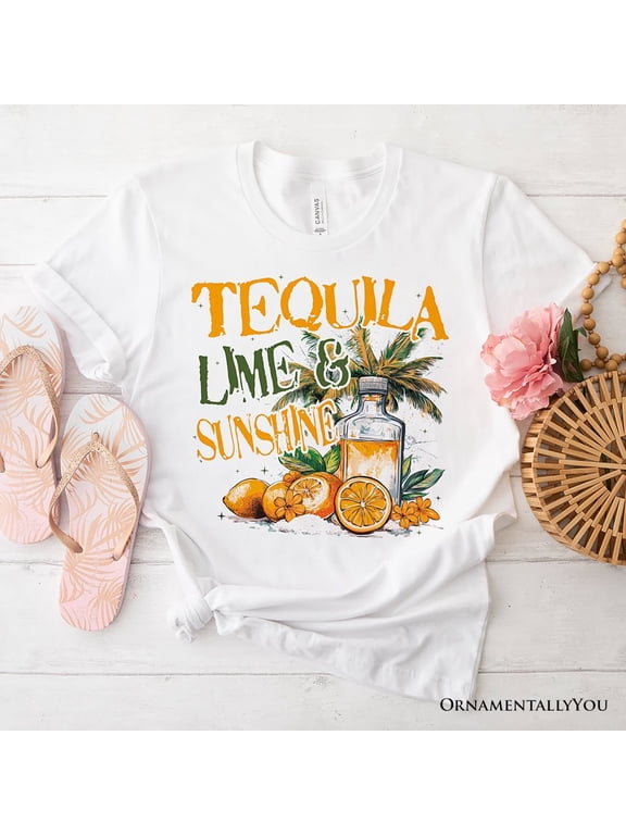 Tequila Lime & Sunshine T-Shirt, Trendy White and Natural Summer Drinking Tee