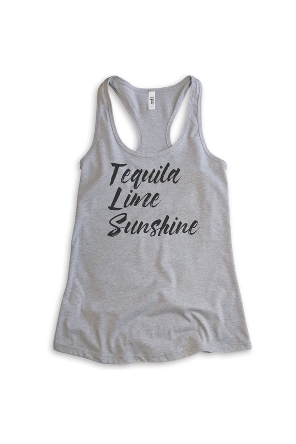 Tequila Lime Sunshine Tank Top, Ladies Racerback Tank Top, Tequila Tank Sunshine Beach Vacation Travel Tank, Heather Gray, Medium