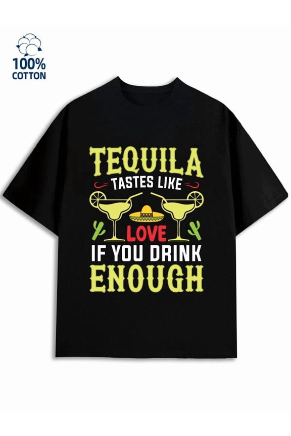 Tequila Love mens funny humor 180G 100% Cotton black work vintage Fashion Unisex Shirt Short Sleeve tshirts Fashion Unisex Shirt Crewneck tshirts Retro Unisex Shirt Graphic tshirts