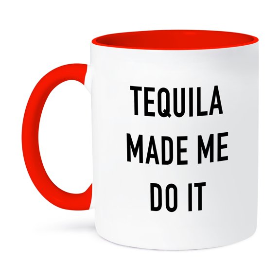 3dRose, TEQUILA MADE ME DO IT, 11oz Two-Tone Red Mug