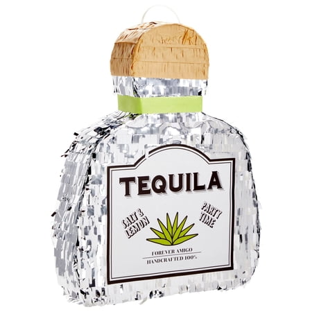 Sparkle and Bash Pinata Tequila Bottle Shape - Small, Silver Foil, 16.5 x 13 x 3 In - Pinata for Tequila Party Decorations & Table Centerpiece & Photo Prop