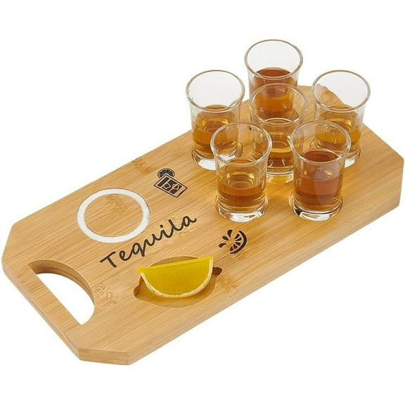 Tequila Shot Board Handmade Tequila Shot Tray Without Glasses Burlywood Color Bamboo Glass Holder Rectangle Shot Glasses Holder Wine Serving Tray for Salt Rim Glass Display Storage Mixed Color