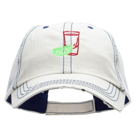 Tequila Shot Embroidered Frayed Mesh Cap - Putty OSFM