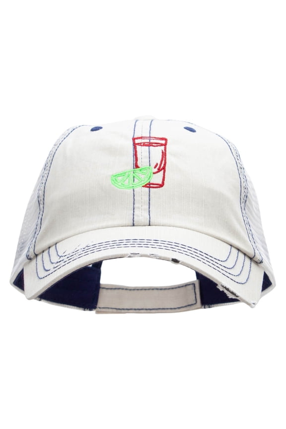 Tequila Shot Embroidered Frayed Mesh Cap - Putty OSFM