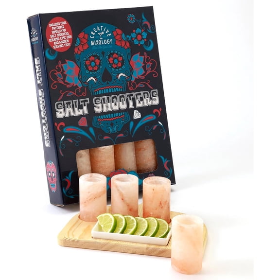 Tequila Shot Glasses - Pink Himalayan Salt Tequila Shot Glasses - 4 Pack w/Tray - Just Pour, Shoot and Bite a Lime - Natural Perfect for your Bar