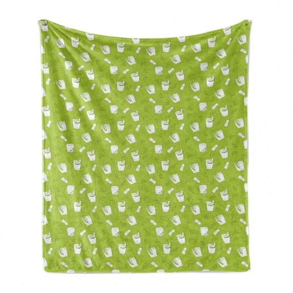 Tequila Soft Flannel Fleece Blanket, Alcohol Culture Themed Pattern with Drink Glass Salt Shaker and Lemon Slice, Cozy Plush for Indoor and Outdoor Use, 50" x 70", Apple Green White, by Ambesonne