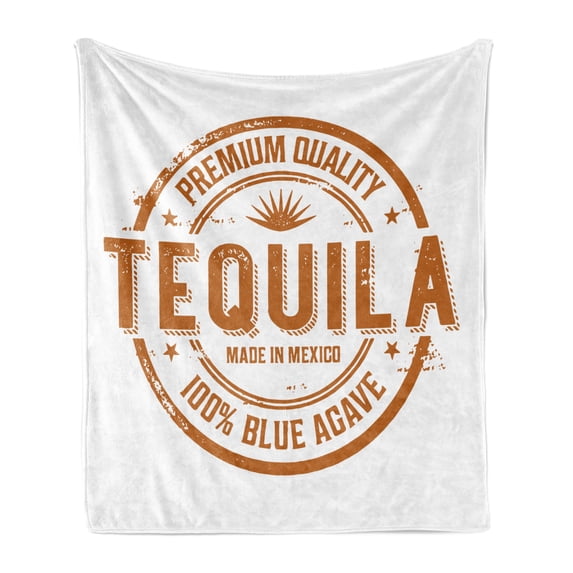 Tequila Soft Flannel Fleece Blanket, Retro Grunge Rubber Stamp Like Monochromatic Design Mexican Traditional Drink, Cozy Plush for Indoor and Outdoor Use, 70" x 90", Ginger and White, by Ambesonne